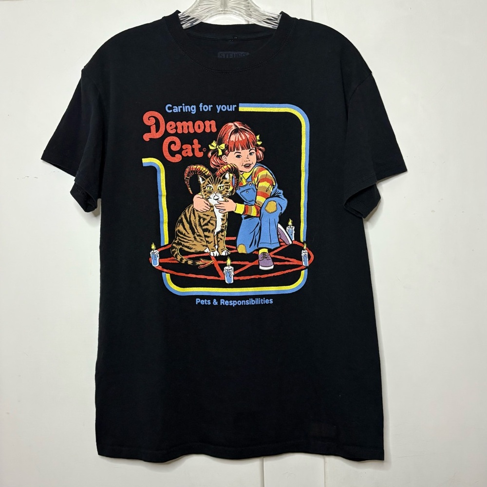 Steven Rhodes Demon Cat Funny Halloween Graphic T Shirt